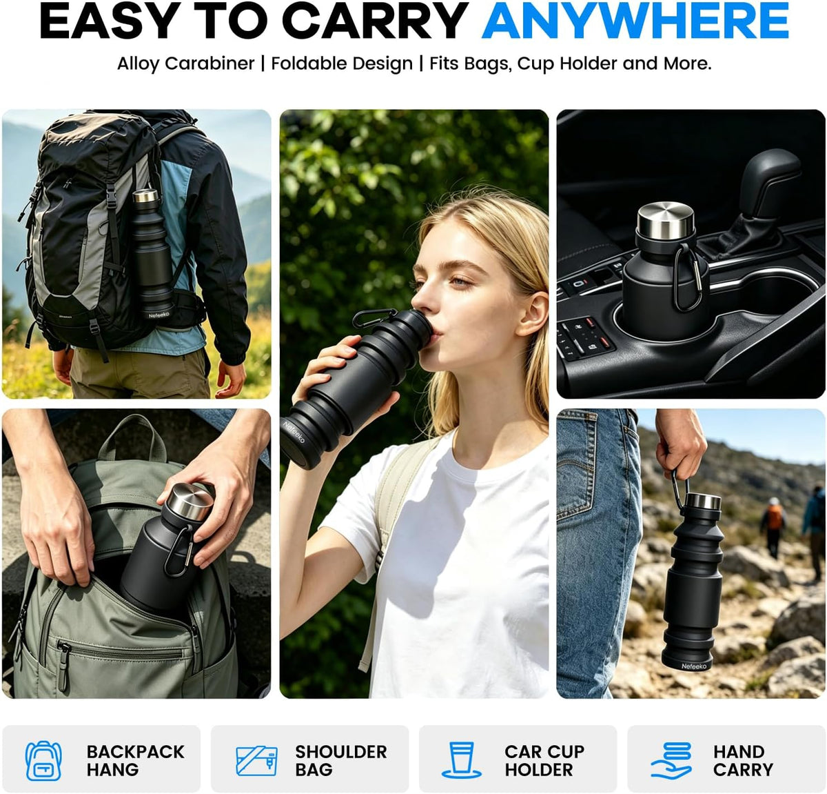 Collapsible Water Bottle, Reuseable BPA Free Silicone Water Bottles