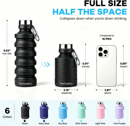 Collapsible Water Bottle, Reuseable BPA Free Silicone Water Bottles