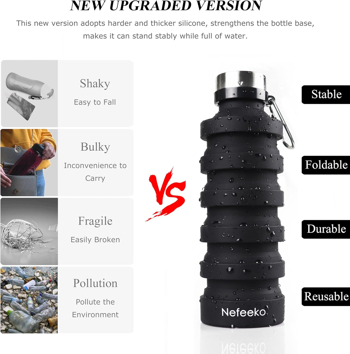 Collapsible Water Bottle, Reuseable BPA Free Silicone Water Bottles