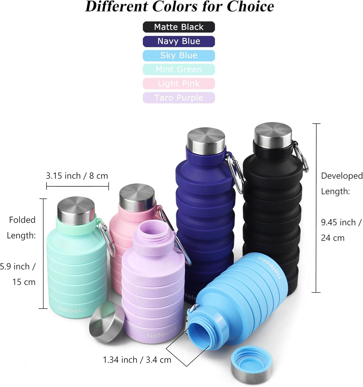 Collapsible Water Bottle, Reuseable BPA Free Silicone Water Bottles