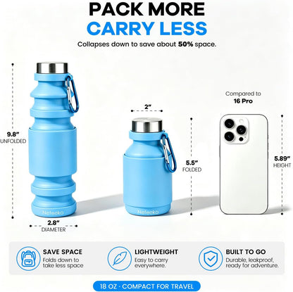 Collapsible Water Bottle, Reuseable BPA Free Silicone Water Bottles