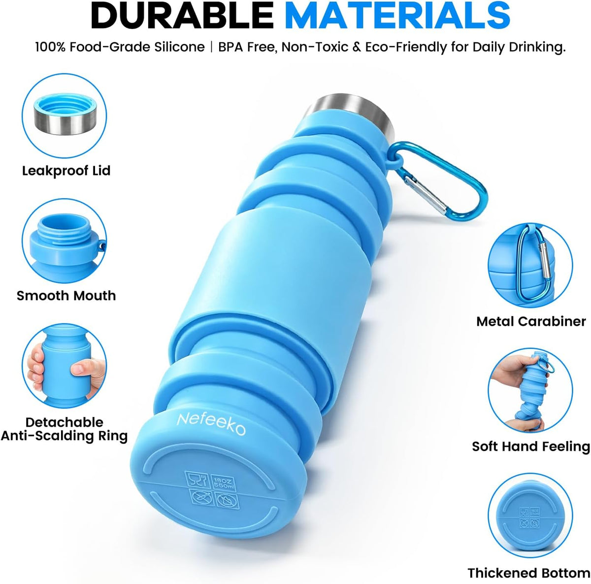Collapsible Water Bottle, Reuseable BPA Free Silicone Water Bottles