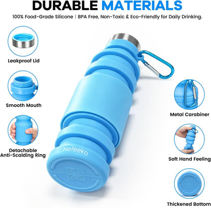 Collapsible Water Bottle, Reuseable BPA Free Silicone Water Bottles