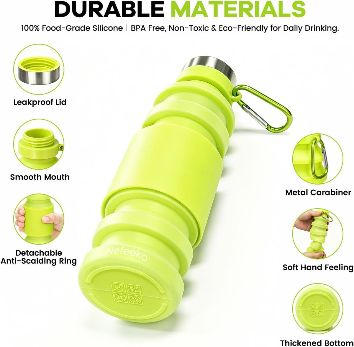 Collapsible Water Bottle, Reuseable BPA Free Silicone Water Bottles