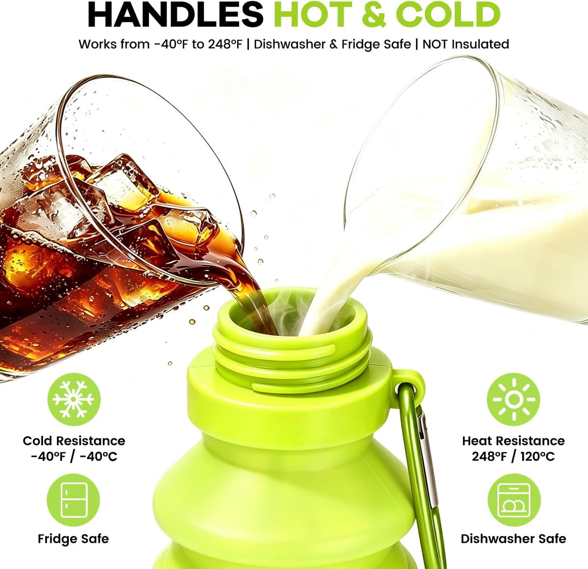 Collapsible Water Bottle, Reuseable BPA Free Silicone Water Bottles