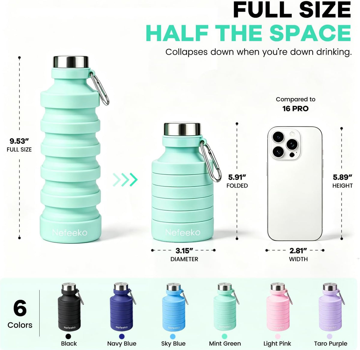 Collapsible Water Bottle, Reuseable BPA Free Silicone Water Bottles