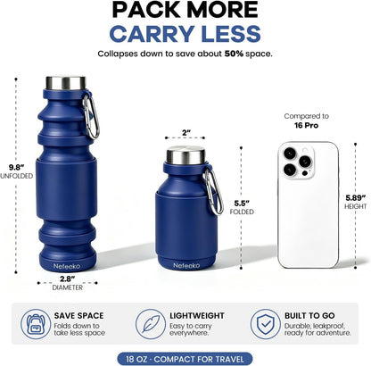 Collapsible Water Bottle, Reuseable BPA Free Silicone Water Bottles