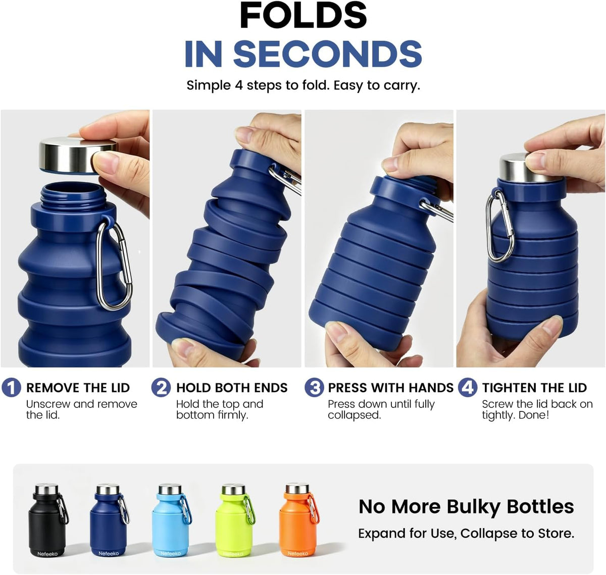 Collapsible Water Bottle, Reuseable BPA Free Silicone Water Bottles