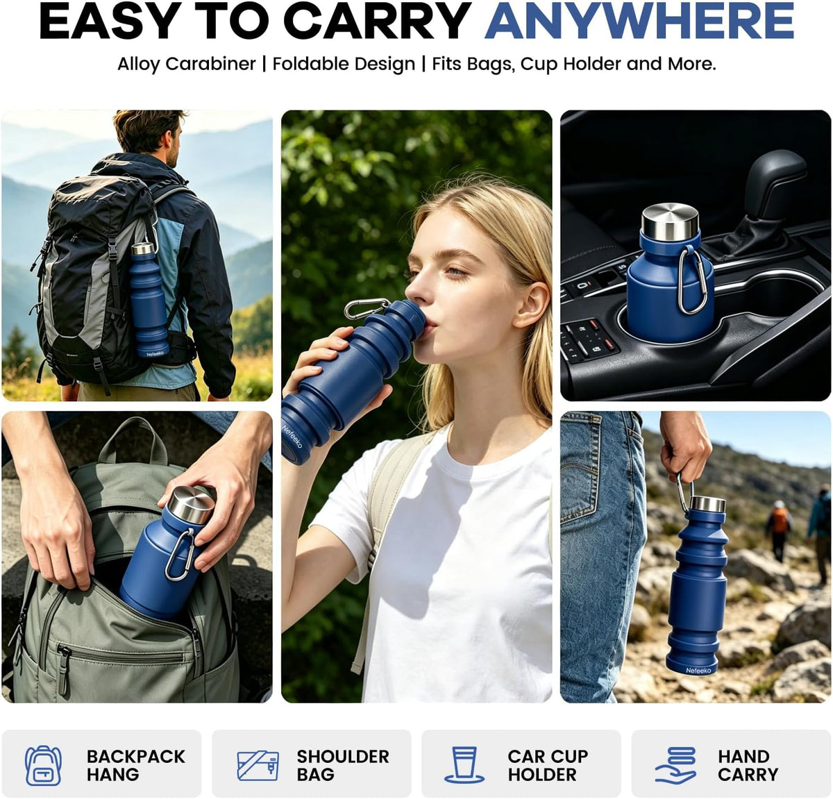 Collapsible Water Bottle, Reuseable BPA Free Silicone Water Bottles