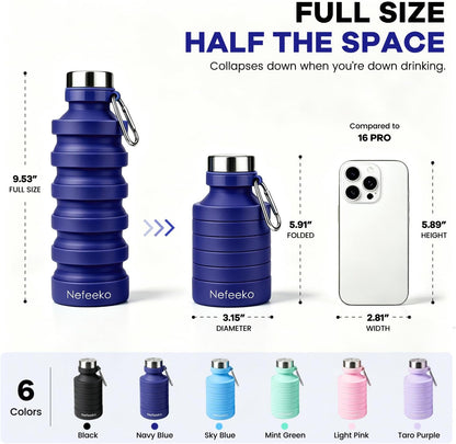 Collapsible Water Bottle, Reuseable BPA Free Silicone Water Bottles