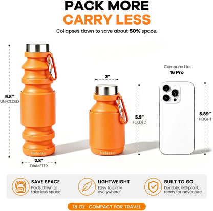Collapsible Water Bottle, Reuseable BPA Free Silicone Water Bottles