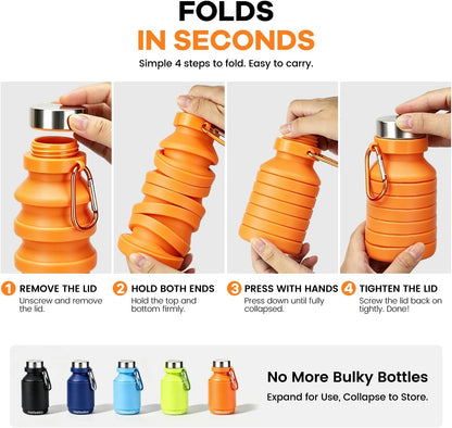 Collapsible Water Bottle, Reuseable BPA Free Silicone Water Bottles