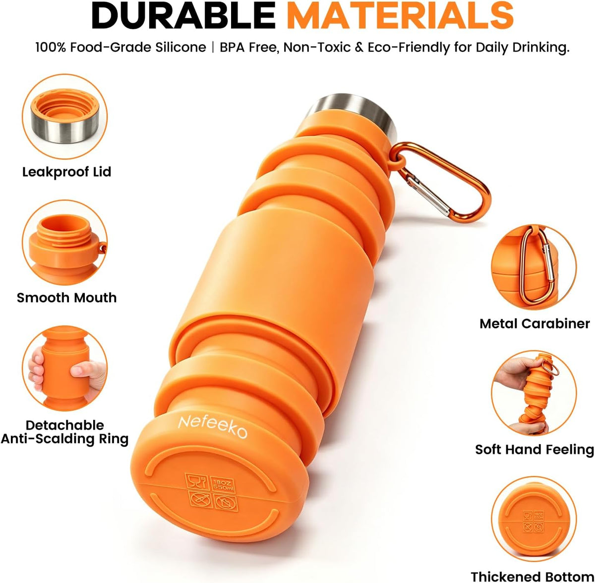 Collapsible Water Bottle, Reuseable BPA Free Silicone Water Bottles