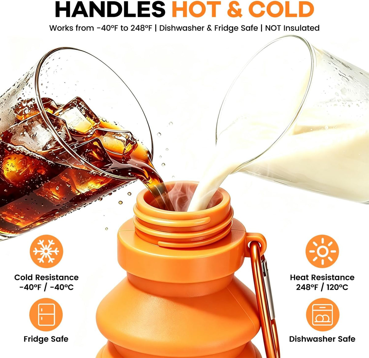 Collapsible Water Bottle, Reuseable BPA Free Silicone Water Bottles