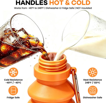 Collapsible Water Bottle, Reuseable BPA Free Silicone Water Bottles