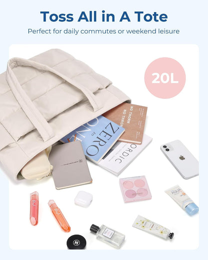 Puffy Tote Bag for Women, Lightweight Work Tote Handbag