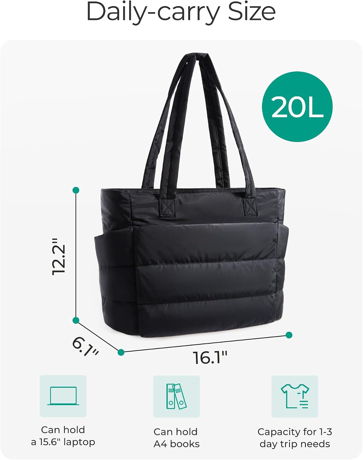 Puffy Tote Bag for Women, Lightweight Work Tote Handbag