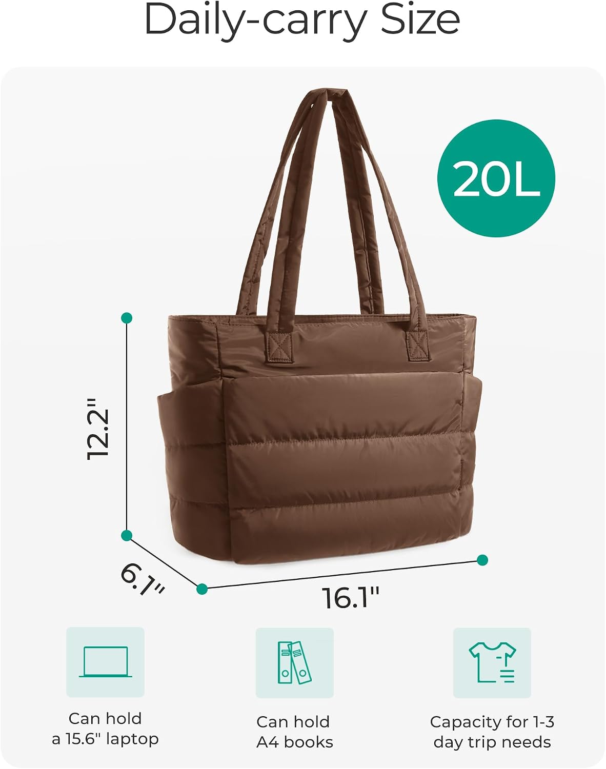 Puffy Tote Bag for Women, Lightweight Work Tote Handbag