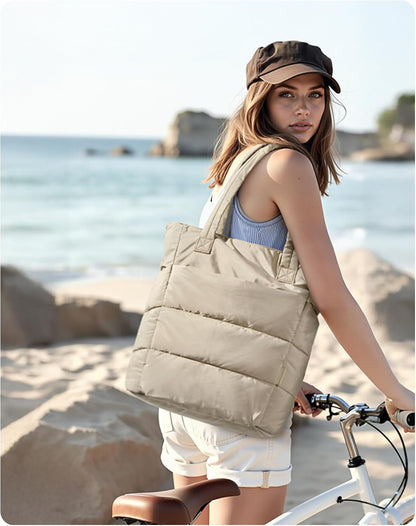 Puffy Tote Bag for Women, Lightweight Work Tote Handbag