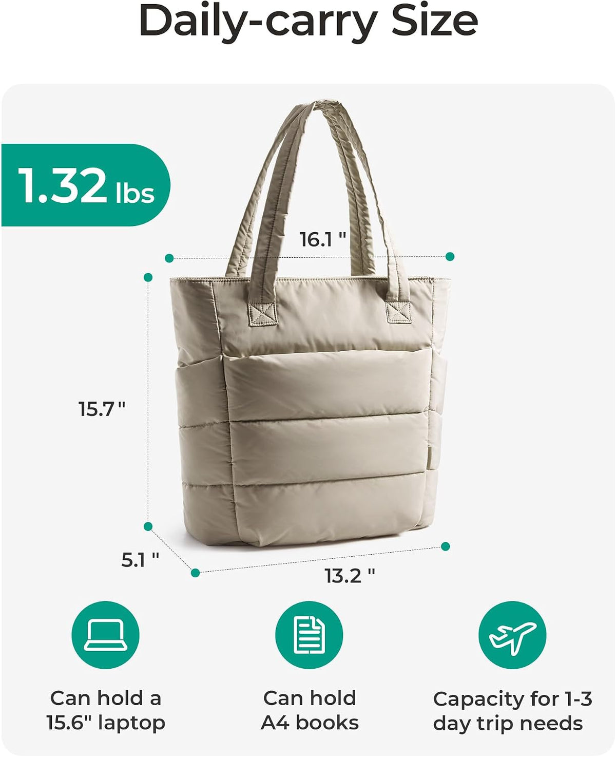 Puffy Tote Bag for Women, Lightweight Work Tote Handbag