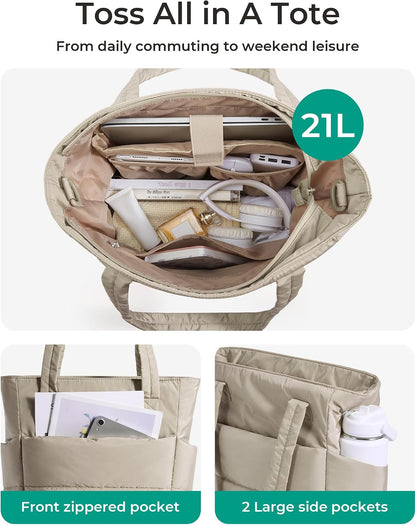 Puffy Tote Bag for Women, Lightweight Work Tote Handbag