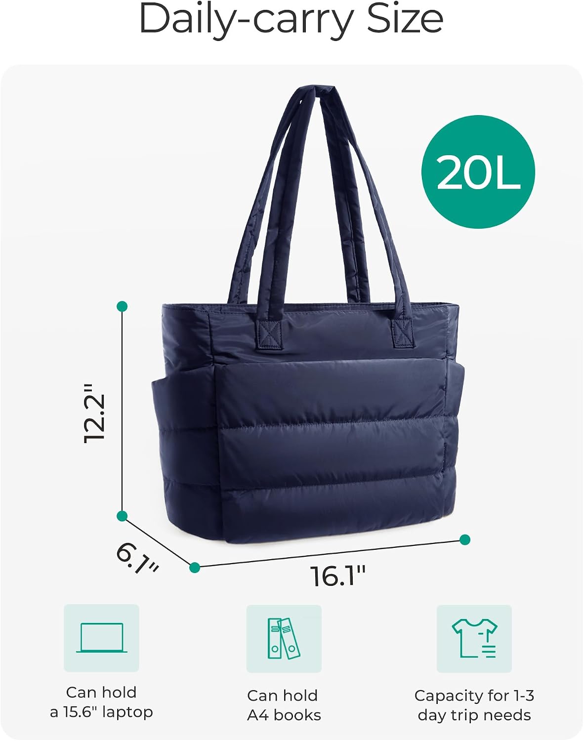 Puffy Tote Bag for Women, Lightweight Work Tote Handbag