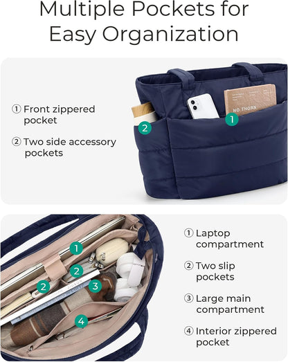 Puffy Tote Bag for Women, Lightweight Work Tote Handbag