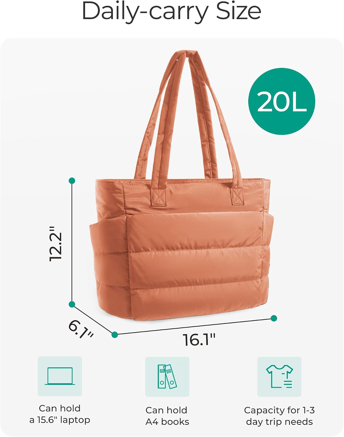 Puffy Tote Bag for Women, Lightweight Work Tote Handbag