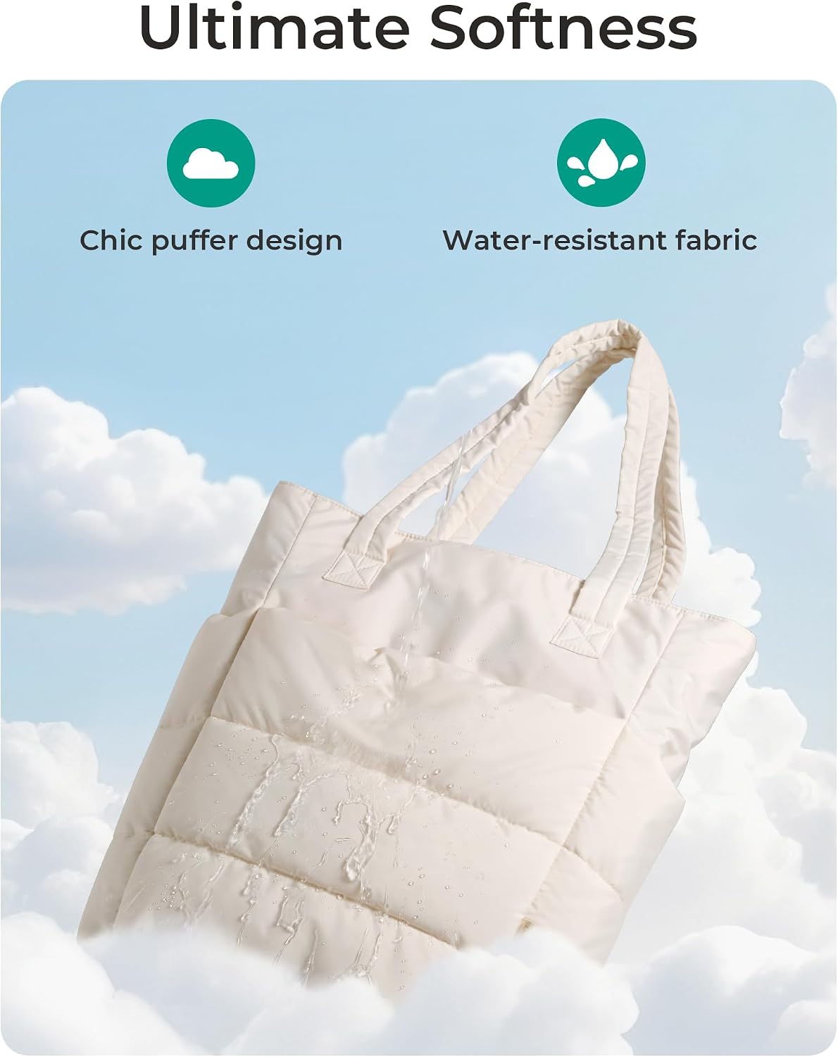 Puffy Tote Bag for Women, Lightweight Work Tote Handbag