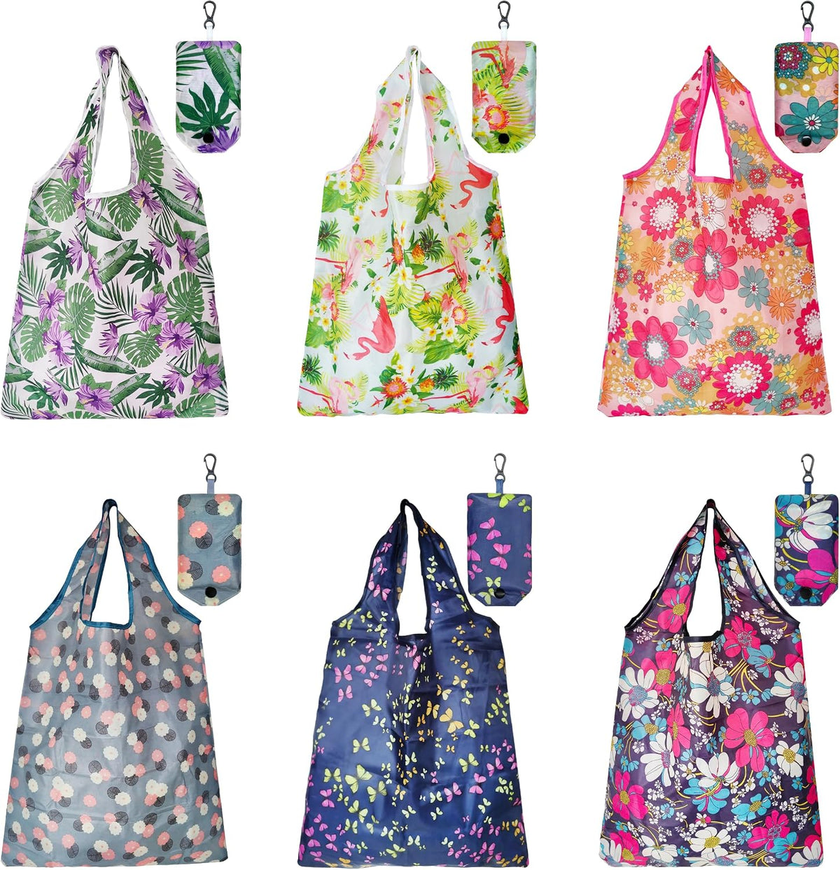 6 Pcs Reusable Shopping Bags, Foldable Grocery Bags in Pocket, Eco-friendly Travel Recycle Shopping Bags,Waterproof and Machine Washable, for Daily Shopping Supplies load