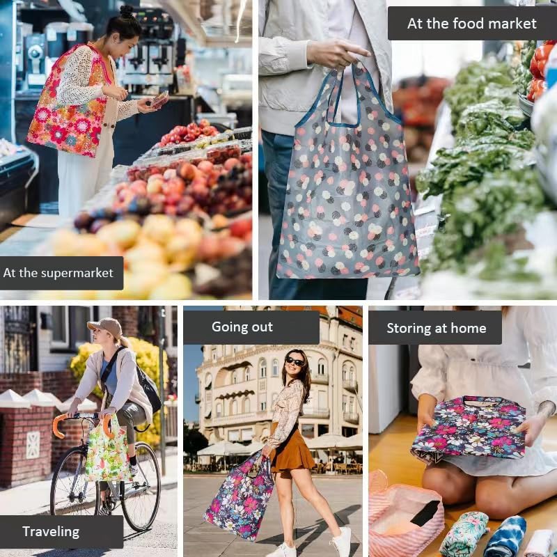 6 Pcs Reusable Shopping Bags, Foldable Grocery Bags in Pocket, Eco-friendly Travel Recycle Shopping Bags,Waterproof and Machine Washable, for Daily Shopping Supplies load