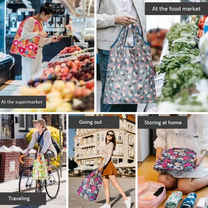 6 Pcs Reusable Shopping Bags, Foldable Grocery Bags in Pocket, Eco-friendly Travel Recycle Shopping Bags,Waterproof and Machine Washable, for Daily Shopping Supplies load