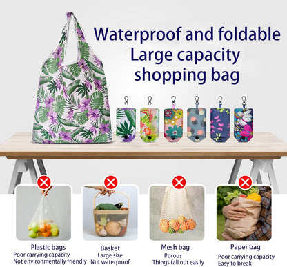 6 Pcs Reusable Shopping Bags, Foldable Grocery Bags in Pocket, Eco-friendly Travel Recycle Shopping Bags,Waterproof and Machine Washable, for Daily Shopping Supplies load