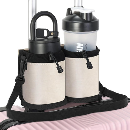 Extra Luggage Cup Holder Free Hand Drink Caddy for Suitcases to Travel and Business Trip,Travel Must Haves Men Women,Holds Two Coffee Cups,Passport,Flight Attendant Essential Organizer-Apricot