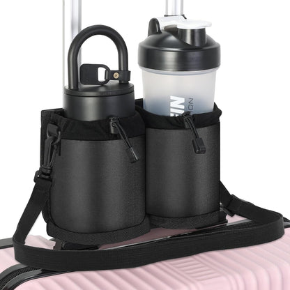 Extra Luggage Cup Holder Free Hand Drink Caddy for Suitcases to Travel and Business Trip,Travel Must Haves Men Women,Holds Two Coffee Cups,Passport,Flight Attendant Essential Organizer-Apricot