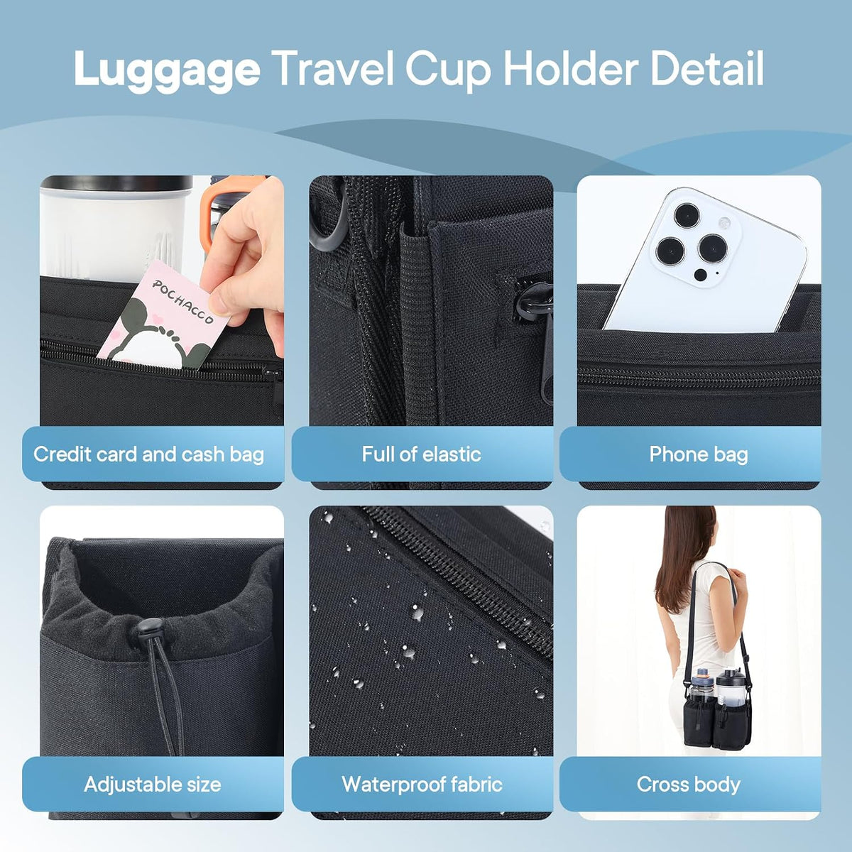 Extra Luggage Cup Holder Free Hand Drink Caddy for Suitcases to Travel and Business Trip,Travel Must Haves Men Women,Holds Two Coffee Cups,Passport,Flight Attendant Essential Organizer-Apricot