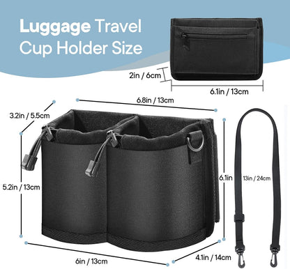 Extra Luggage Cup Holder Free Hand Drink Caddy for Suitcases to Travel and Business Trip,Travel Must Haves Men Women,Holds Two Coffee Cups,Passport,Flight Attendant Essential Organizer-Apricot