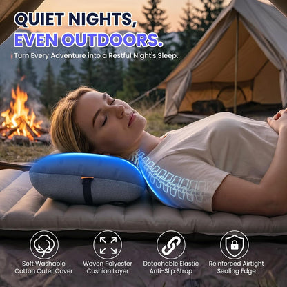 Inflatable Camping Pillow - Ultralight Compact Air Pillow for Travel, Backpacking & Hiking - Ergonomic Neck & Lumbar Support - Portable Inflatable Pillow with Removable Washable Cover - (Grey)
