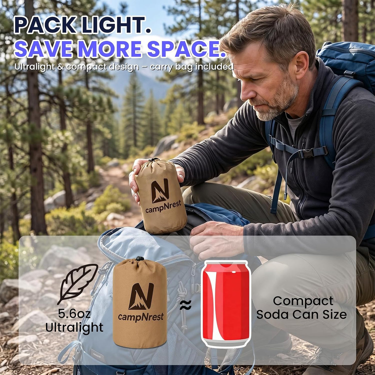Inflatable Camping Pillow - Ultralight Compact Air Pillow for Travel, Backpacking & Hiking - Ergonomic Neck & Lumbar Support - Portable Inflatable Pillow with Removable Washable Cover - (Grey)
