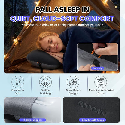 Inflatable Camping Pillow - Ultralight Compact Air Pillow for Travel, Backpacking & Hiking - Ergonomic Neck & Lumbar Support - Portable Inflatable Pillow with Removable Washable Cover - (Grey)