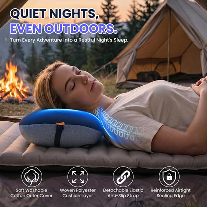 Inflatable Camping Pillow - Ultralight Compact Air Pillow for Travel, Backpacking & Hiking - Ergonomic Neck & Lumbar Support - Portable Inflatable Pillow with Removable Washable Cover - (Grey)