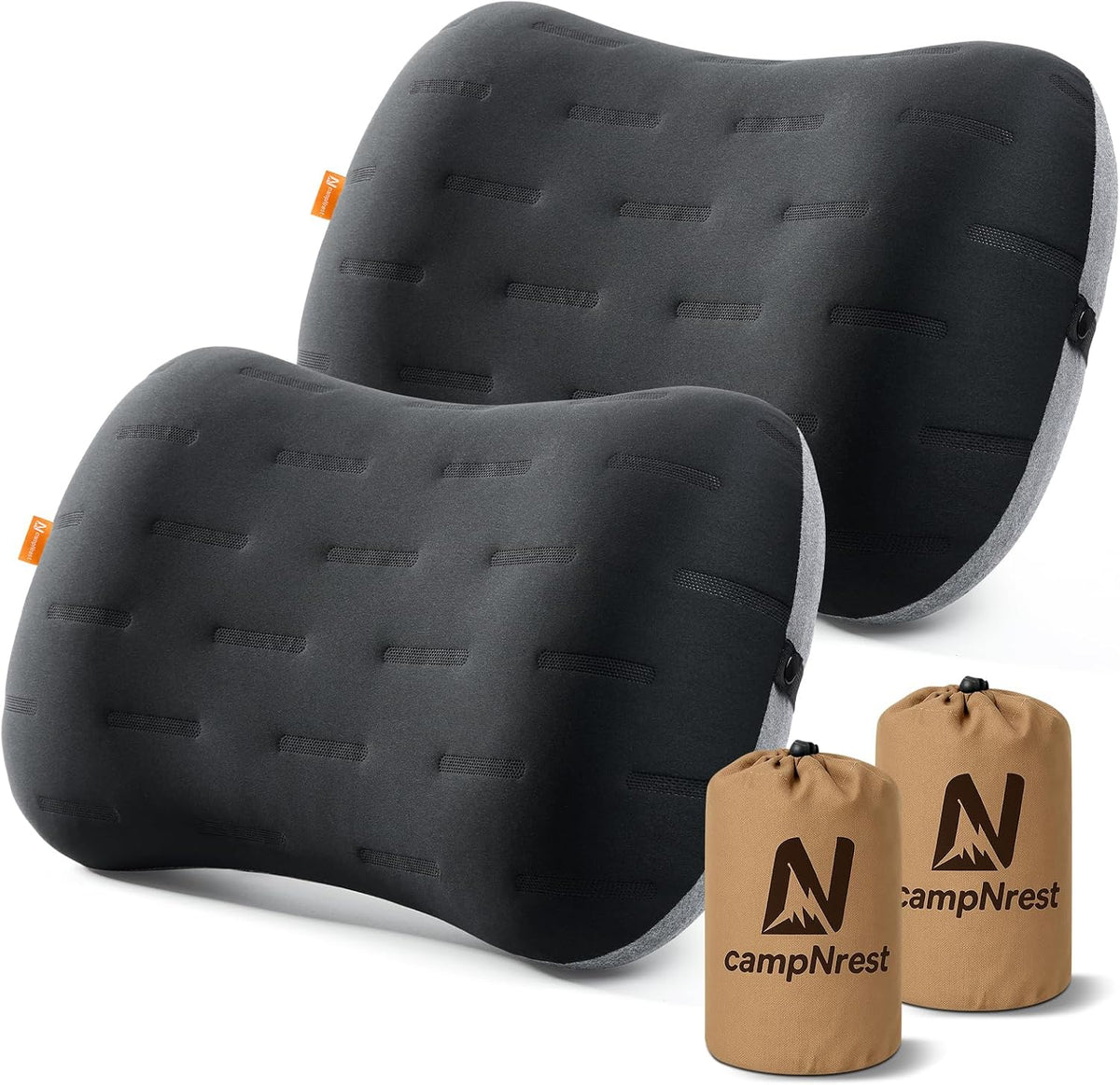 Inflatable Camping Pillow - Ultralight Compact Air Pillow for Travel, Backpacking & Hiking - Ergonomic Neck & Lumbar Support - Portable Inflatable Pillow with Removable Washable Cover - (Grey)
