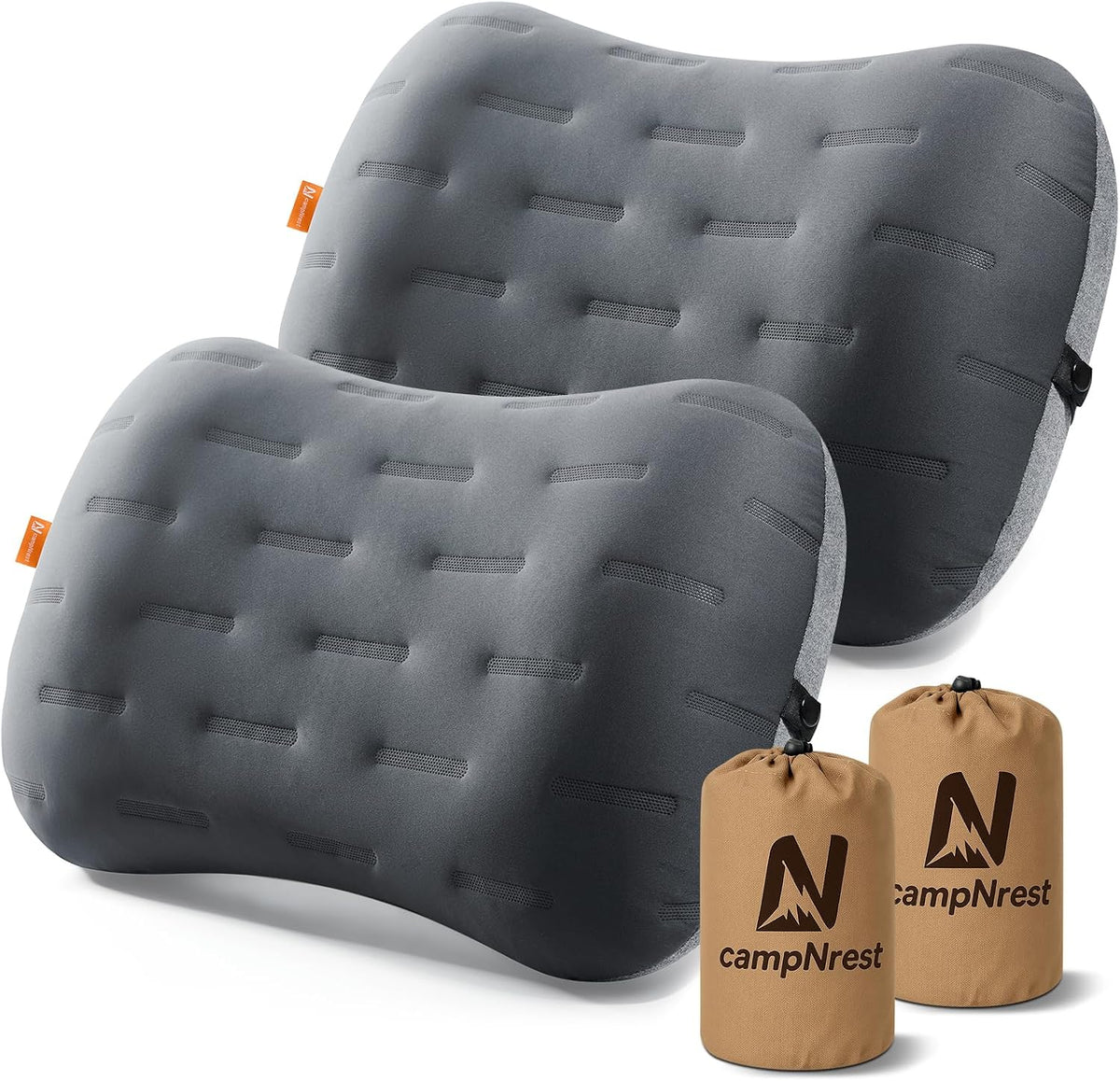 Inflatable Camping Pillow - Ultralight Compact Air Pillow for Travel, Backpacking & Hiking - Ergonomic Neck & Lumbar Support - Portable Inflatable Pillow with Removable Washable Cover - (Grey)