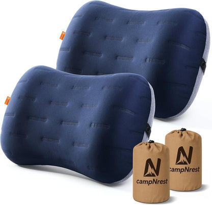Inflatable Camping Pillow - Ultralight Compact Air Pillow for Travel, Backpacking & Hiking - Ergonomic Neck & Lumbar Support - Portable Inflatable Pillow with Removable Washable Cover - (Grey)