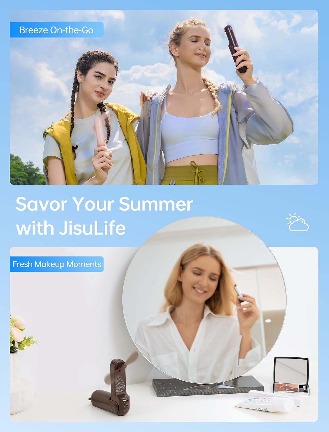 JISULIFE 3 IN 1 Portable Fan with Power Bank & Flashlight Featured