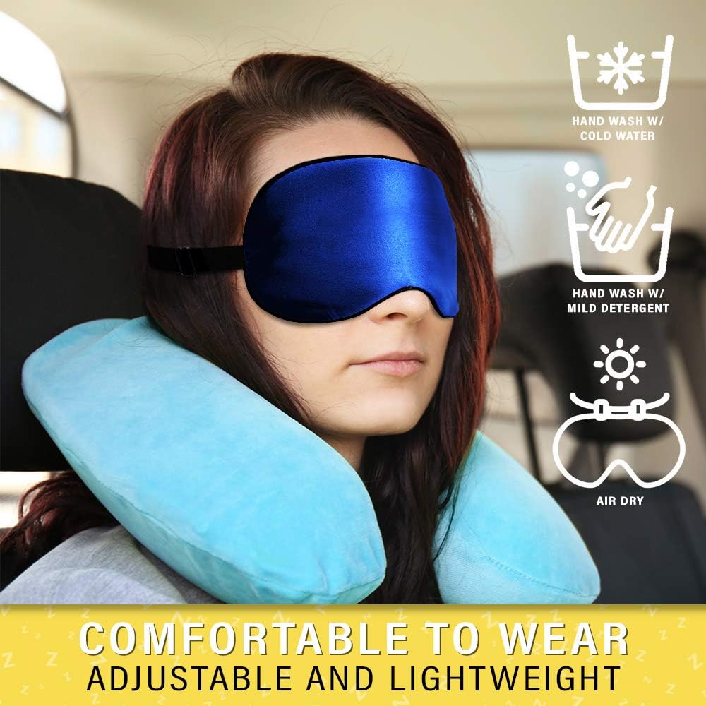 Jersey Slumber 100% Silk Sleep Mask for Women Men Side Sleeper - Light Blocking Eye Mask for Sleeping, Zero Pressure Soft Blindfold, Adjustable Strap, Silk Eye Cover for Travel Nap - Black