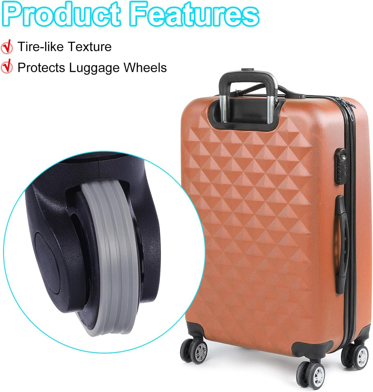 4Pcs Luggage Wheels Covers, Anti-Noise Luggage Wheel Silent Protector Covers for Luggage Suitcases or Office Chairs Caster, Black