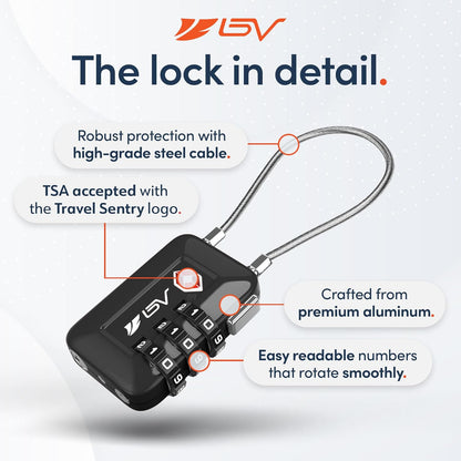 TSA Accepted Luggage Travel Lock, Set-Your-Own Combination Lock for School Gym Locker, Luggage Suitcase Baggage Locks, Filing Cabinets, Toolbox, Case (Black)