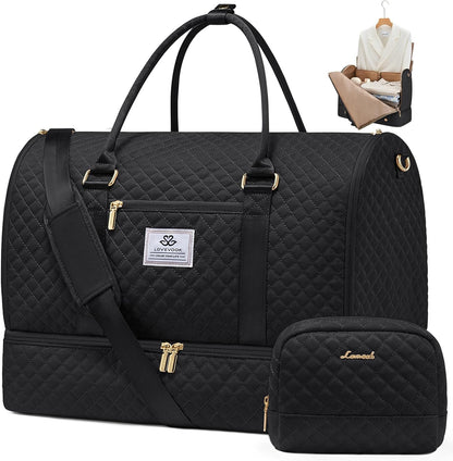 Convertible Garment Bag for Travel with Shoe Compartment, Carry On Garment Duffel Bag with Toiletry Bag, 2 in 1 Hanging Suitcase Suit Bag, Weekender Bag for Women Travel, Wedding, Black