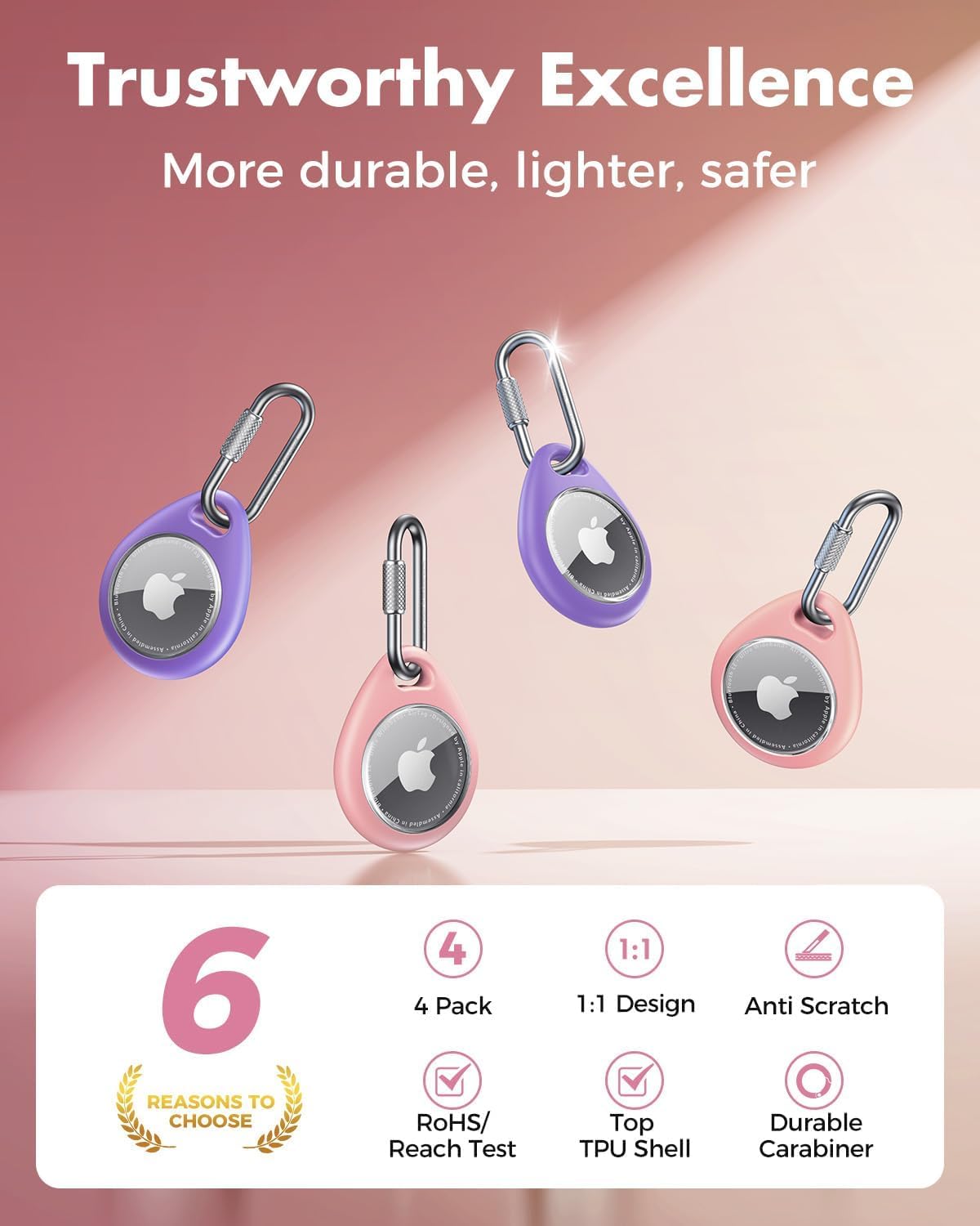 for AirTag Holder Case with Professional Carabiner, 4 Pack